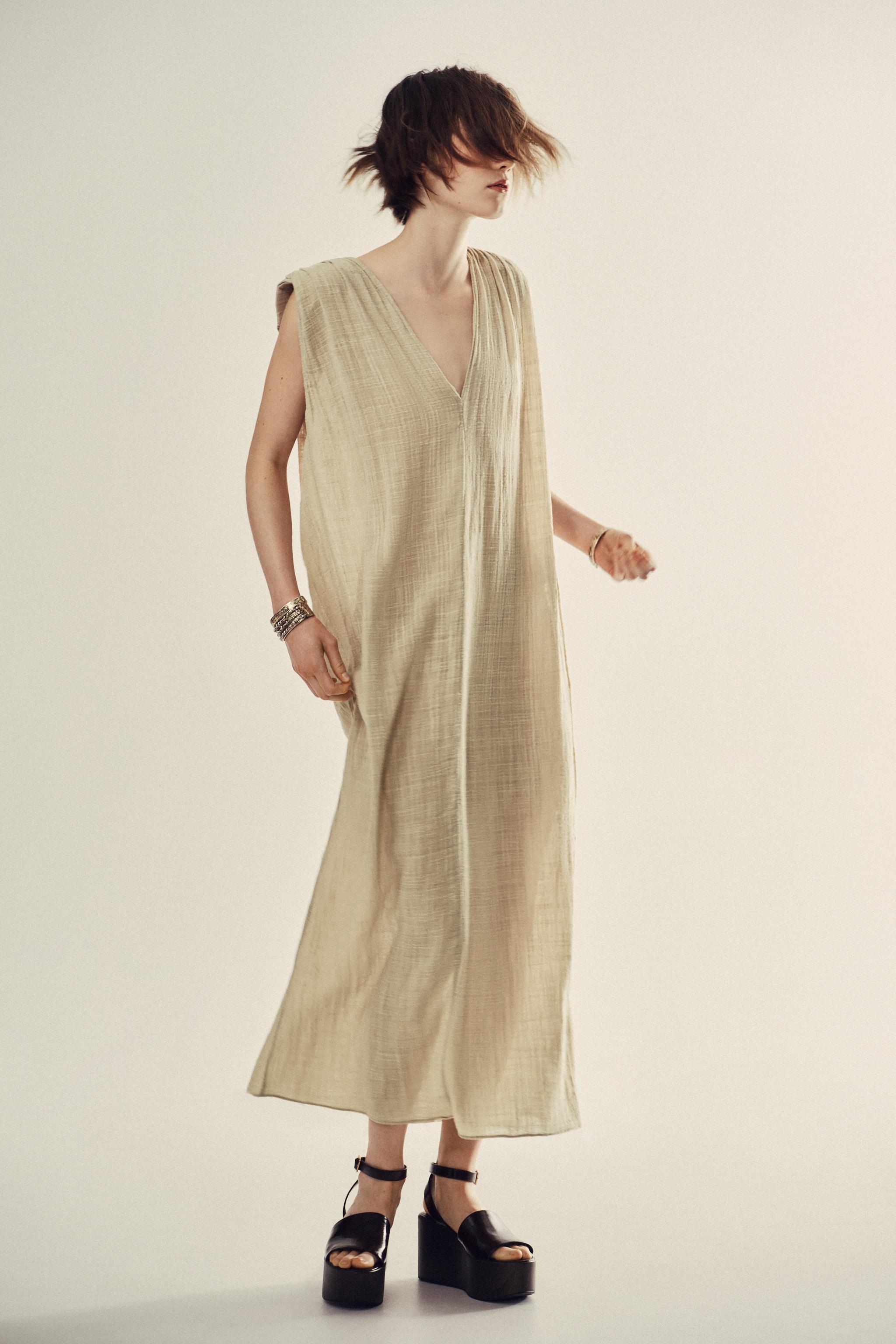 WRINKLED EFFECT GAUZE MIDI DRESS